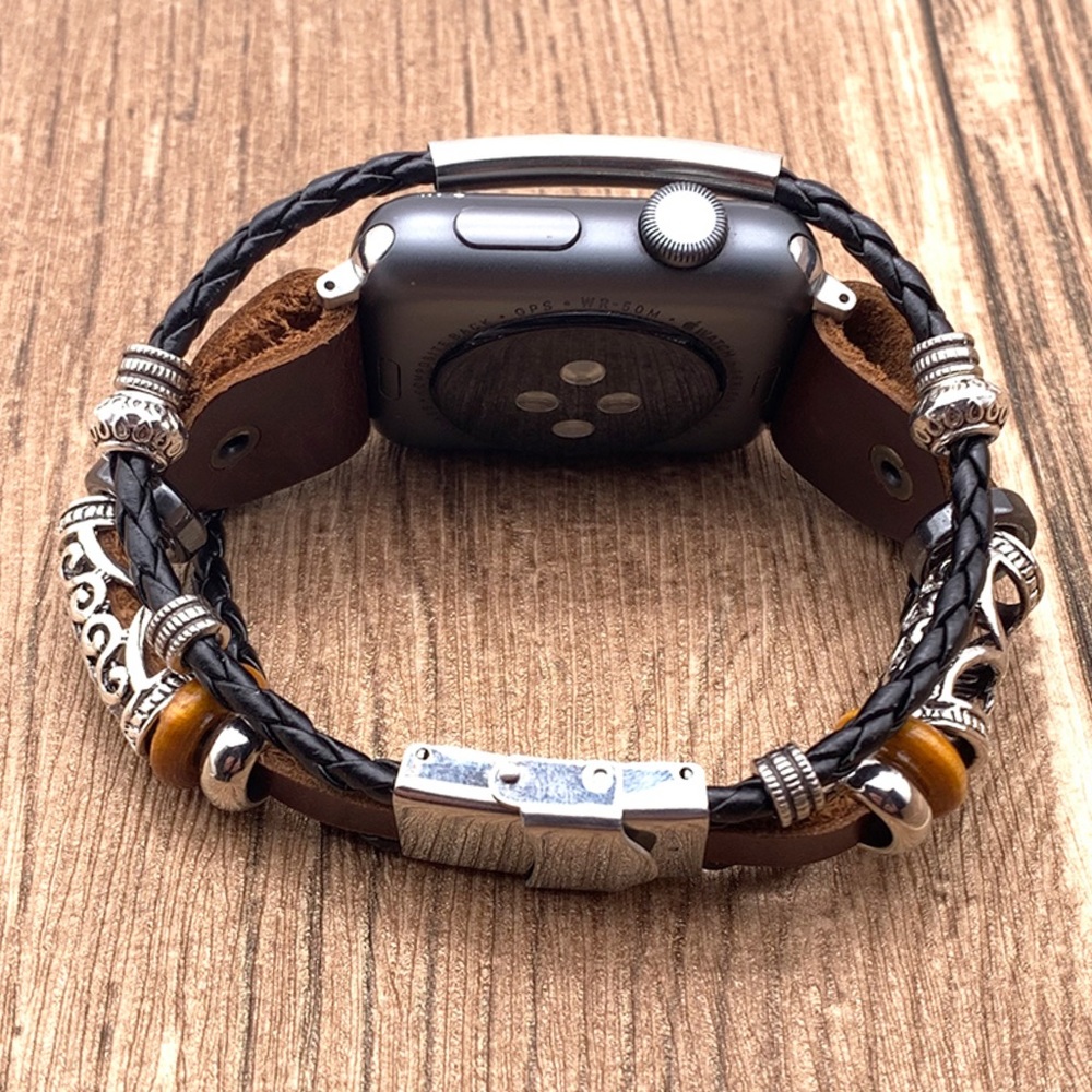 Beaded Braided Leather Watchband for Apple - Picture 9 of 16